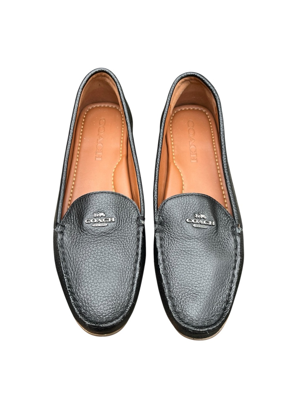 Coach Black Pebbled Leather Logo Penny Loafers